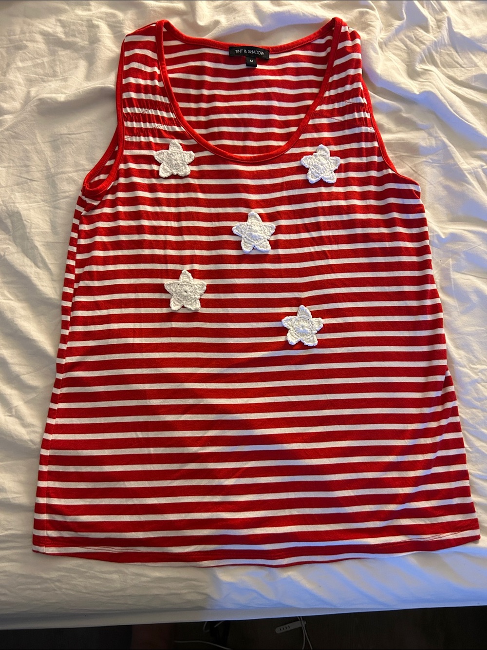 Tint and Shadow Red & White Striped Tank with White Flower Appliqués